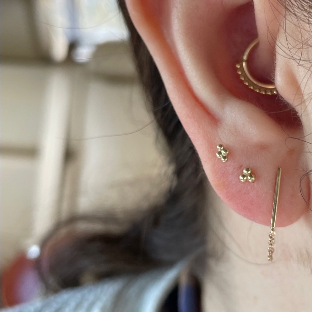 Solid 14k Gold Quad Bead Stud Earrings